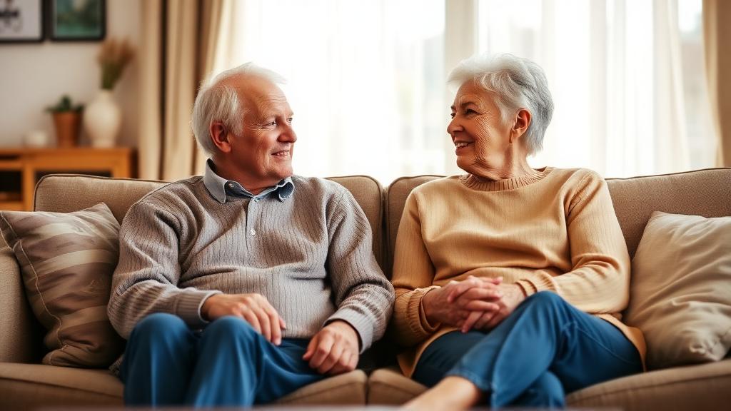 A mature couple talking together at home about life after prostate cancer treatment